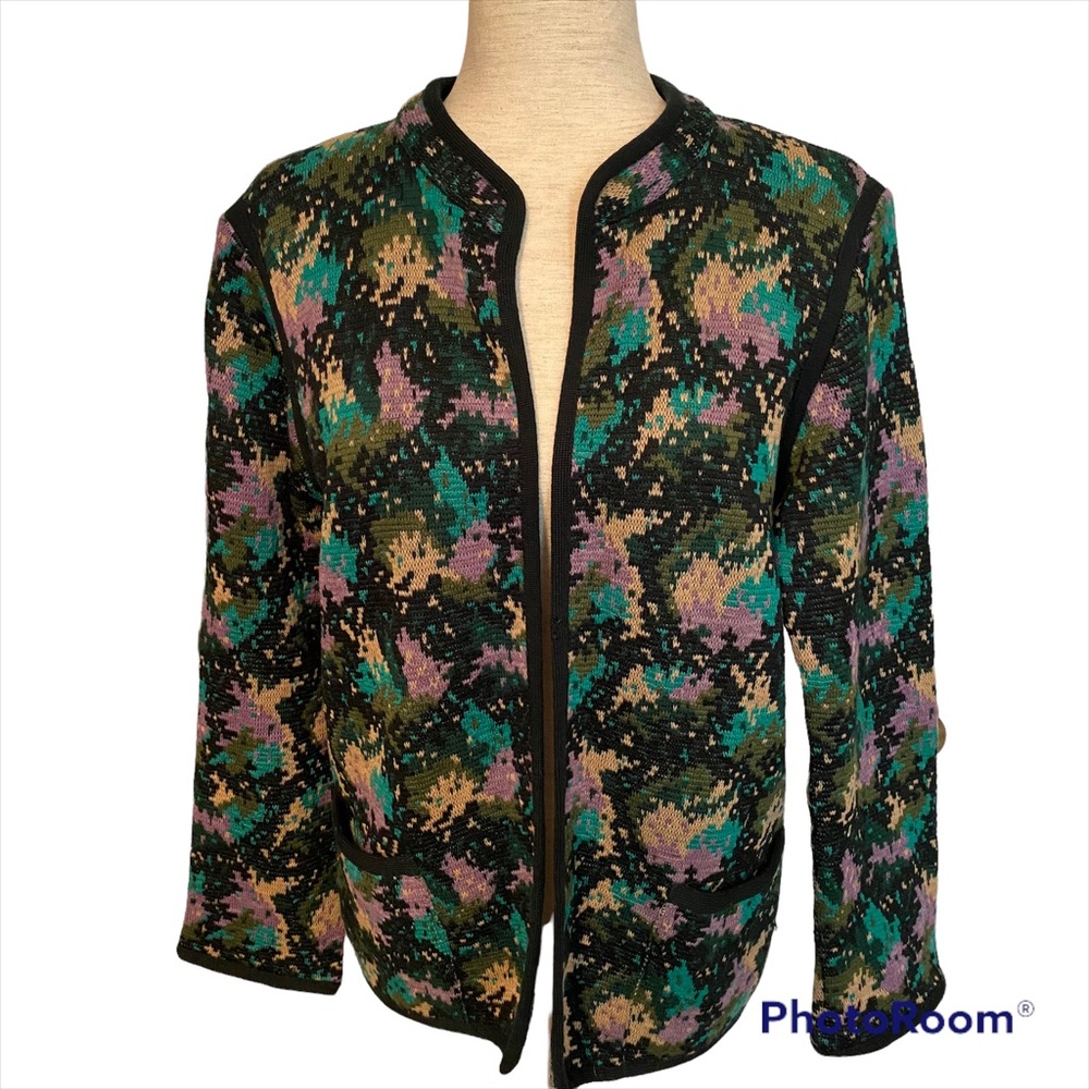 YVES SAINT LAURENT SWEATER CARDIGAN VINTAGE 70s BLACK PURPLE SIZE 42 US 10 M